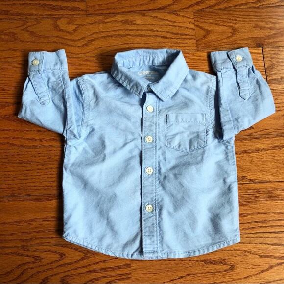 CHEROKEE Long Sleeve Button Down Blue Shirt Baby Boy Size 12 Months - Picture 5 of 5